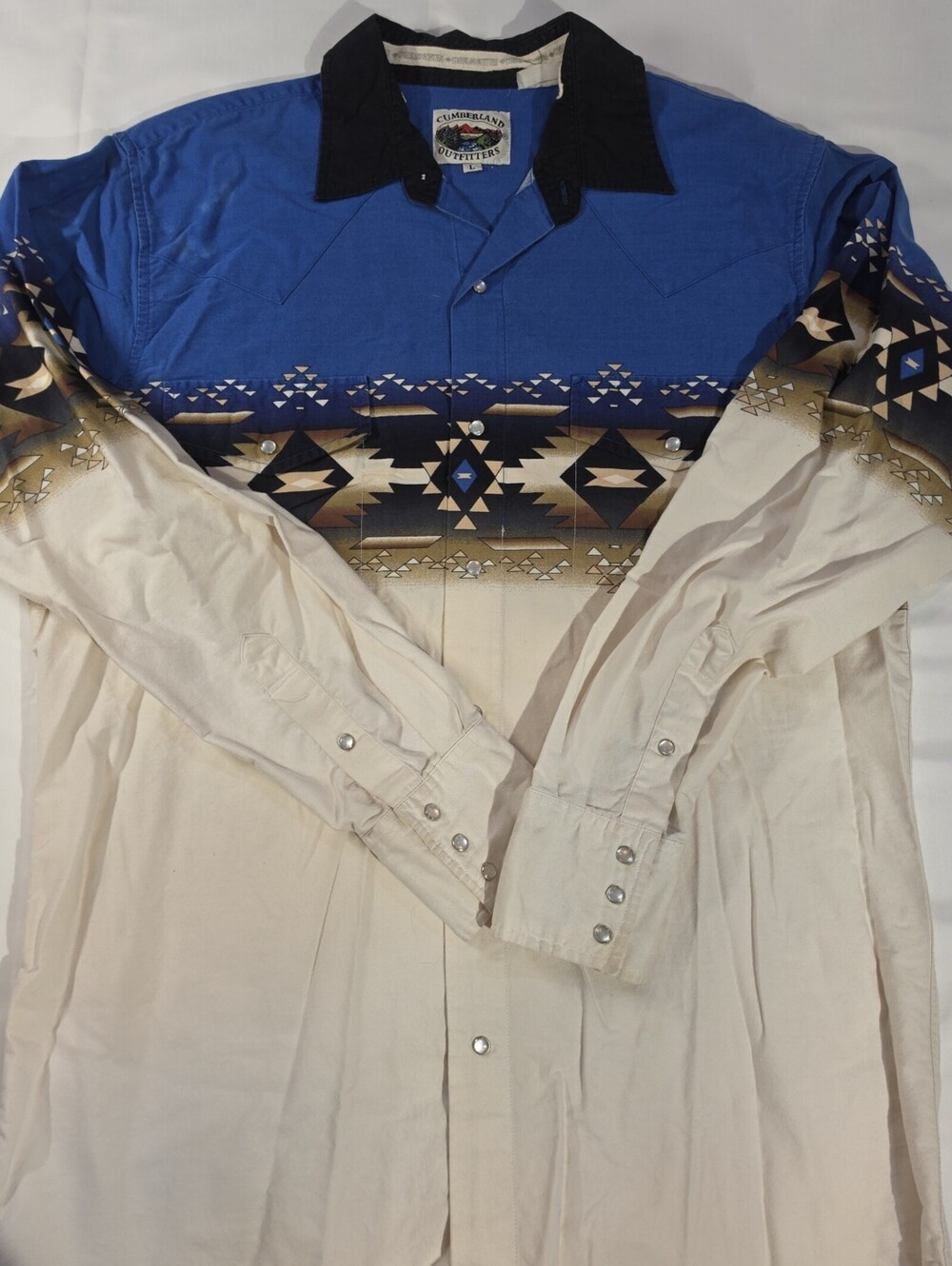 Vintage Cumberland Outfitters Mens Large Blue Aztec Western Pearl Snap Shirt